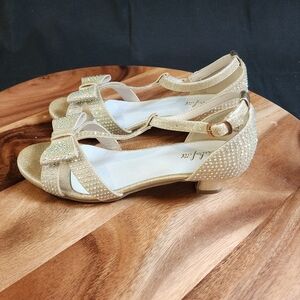 Girls' Gold Glitter Bow Dress Sandals